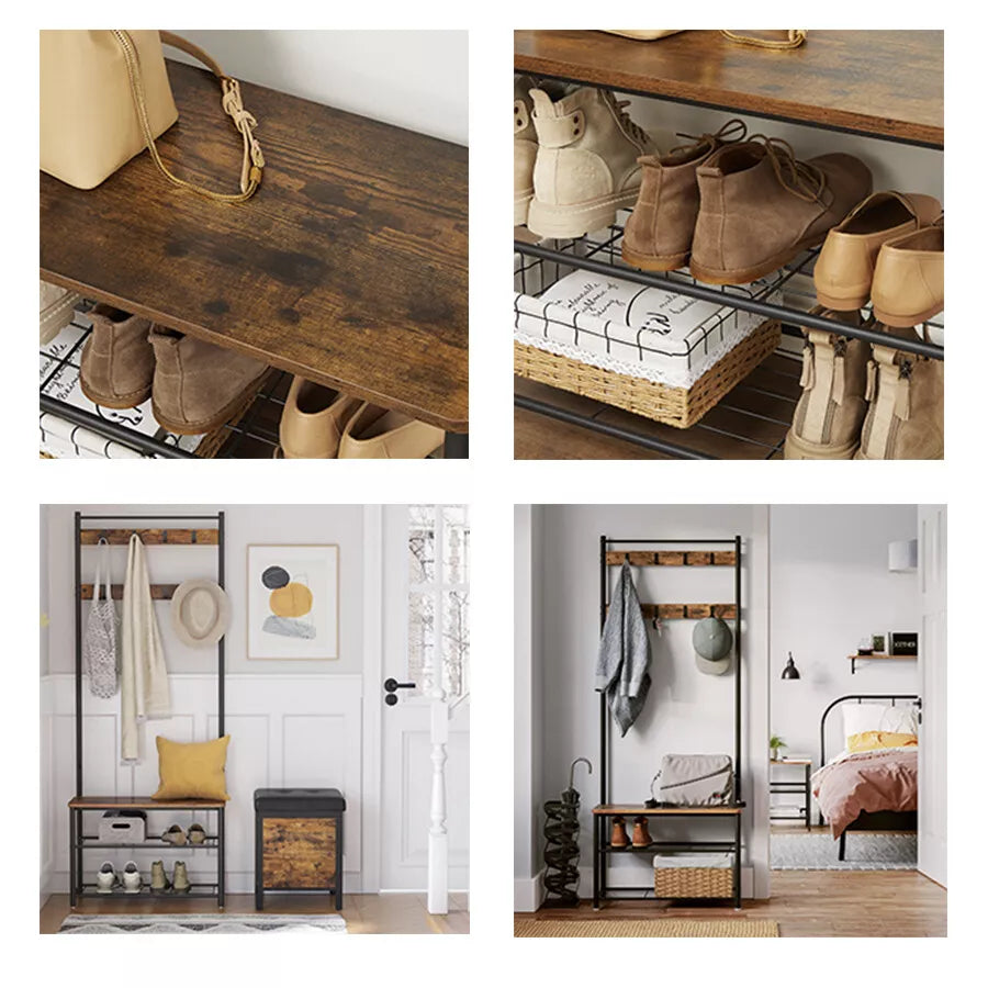 Modern 3-in-1 Coat Rack with Shoe Bench for Hallway