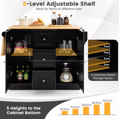 Mobile Kitchen Island Cart with Storage Cabinet and Hidden Wheels – Large Buffet Sideboard