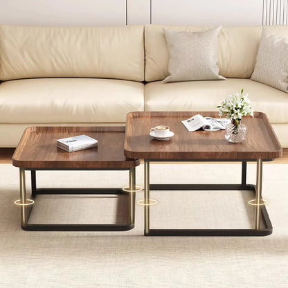 Walnut and Black Square Nesting Coffee Table Set with Industrial Charm