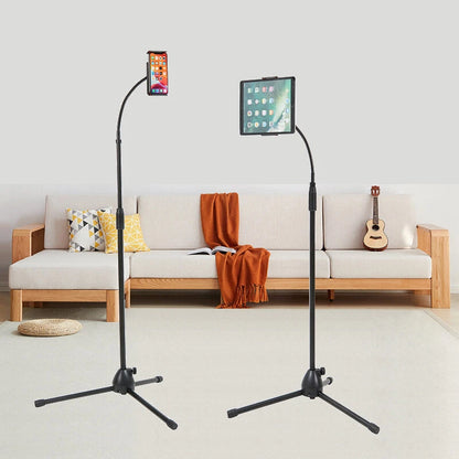 gooseneck-phone-floor-stand-cell-phone-tripod-holder-360-degree-adjustable-black