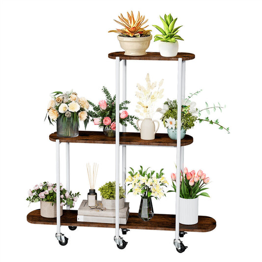 P&P 3 Tiered XXL Plant Shelf Flower Stand Corner Storage Stand Bookshelf on Wheels
