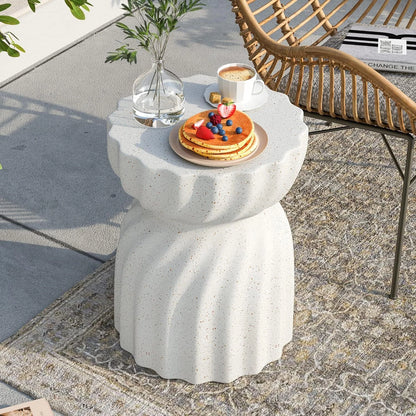 Off-White Concrete Side Table With Antique Look For Indoor Or Outdoor