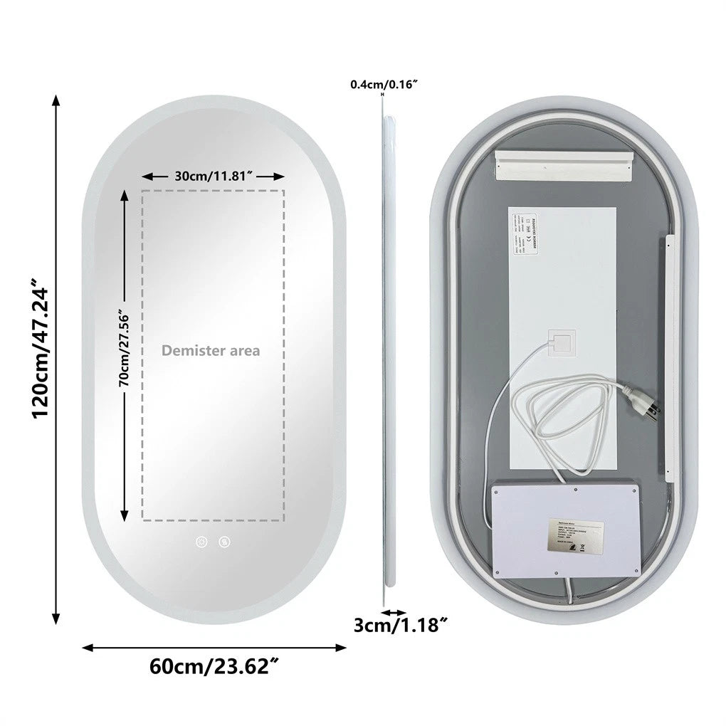Oval Illuminated LED Bathroom Mirror Anti-Fog Backlit Wall Hanging Mirror (50x80 / 50x100 / 60x120cm)