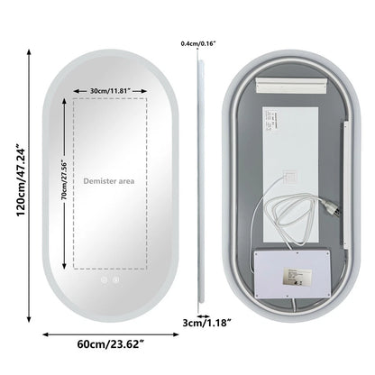 Oval Illuminated LED Bathroom Mirror Anti-Fog Backlit Wall Hanging Mirror (50x80 / 50x100 / 60x120cm)