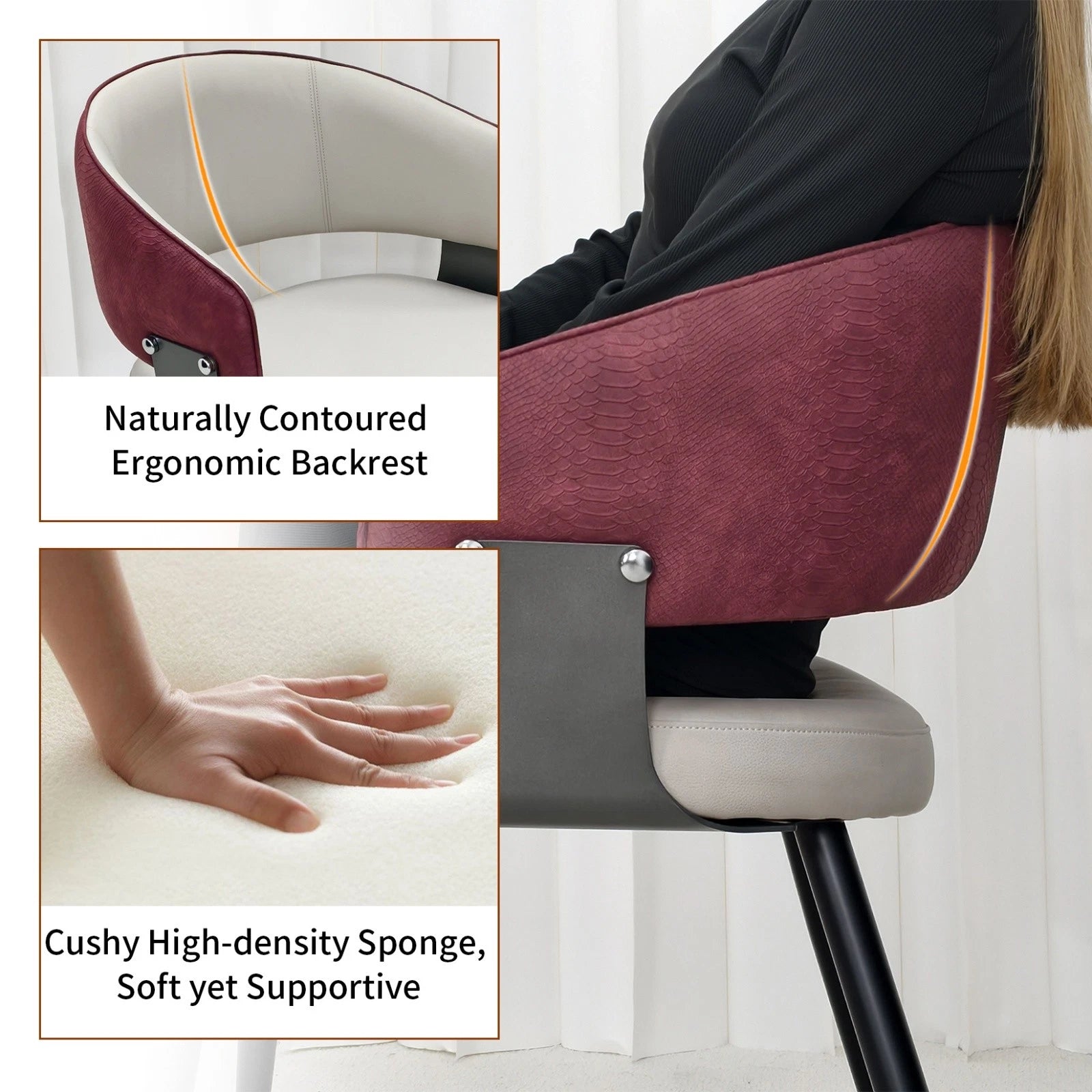 High-End Leather Upholstered Dining Chairs - Padded Leisure Chair with Backrest