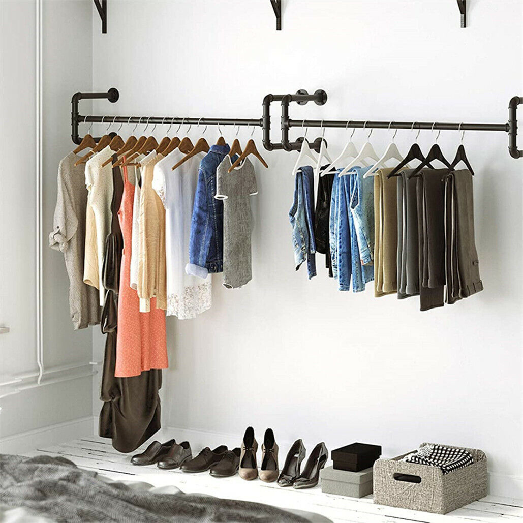 wall-mount-garment-clothes-closet-storage-rack-hanging-rail-iron-pipe-organiser