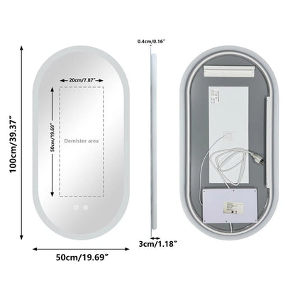 Oval Illuminated LED Bathroom Mirror Anti-Fog Backlit Wall Hanging Mirror (50x80 / 50x100 / 60x120cm)