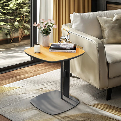 Orange Saddle Leather C-Shaped Square Side Table With Black Iron Frame