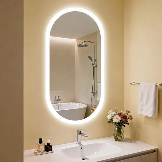 Oval Illuminated LED Bathroom Mirror Anti-Fog Backlit Wall Hanging Mirror (50x80 / 50x100 / 60x120cm)