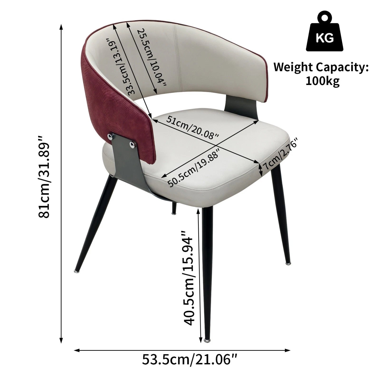 High-End Leather Upholstered Dining Chairs - Padded Leisure Chair with Backrest