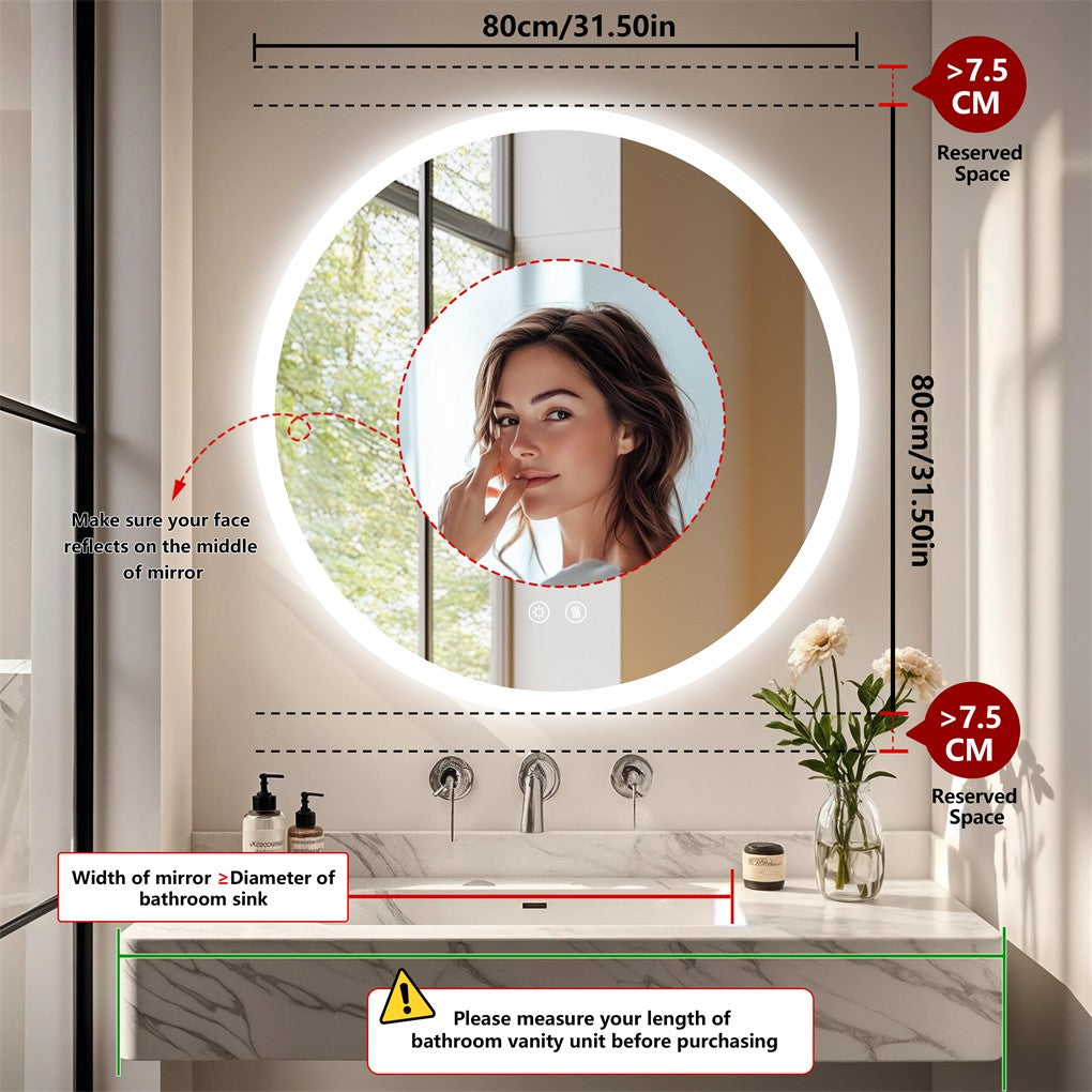 Modern Round Anti-Fog LED Vanity Mirror