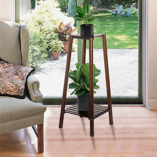 Adjustable Bamboo Plant Stand and End Table for Indoor Use(L)