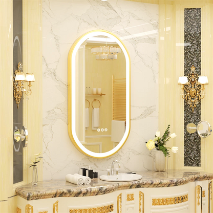 Oval LED Bathroom Mirror with Lights Luxury Gold Frame Anti-Fog Dimmable Wall Mirror, 3 Color Modes & Memory Function