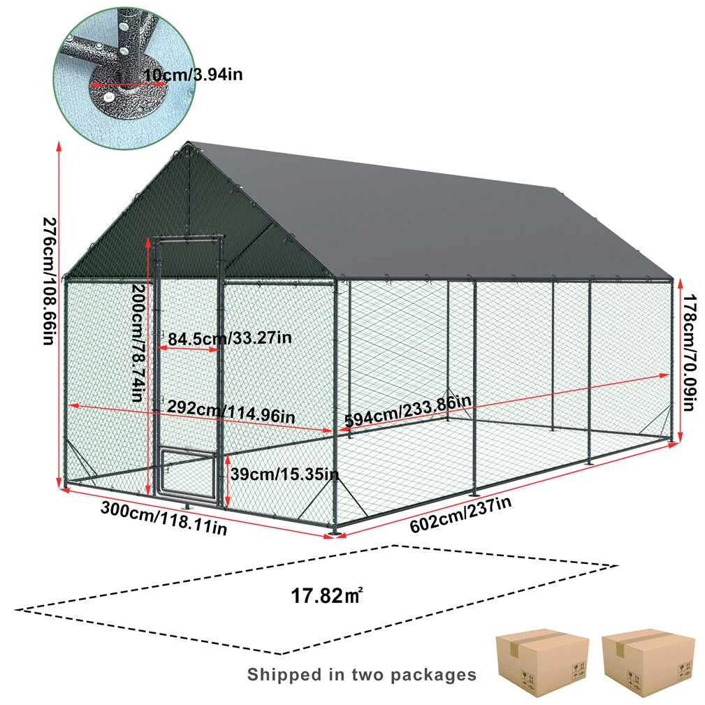P&P 3-6M Walk-In Chicken Coop Run Outdoor Hen Cage Enclosure with Cover