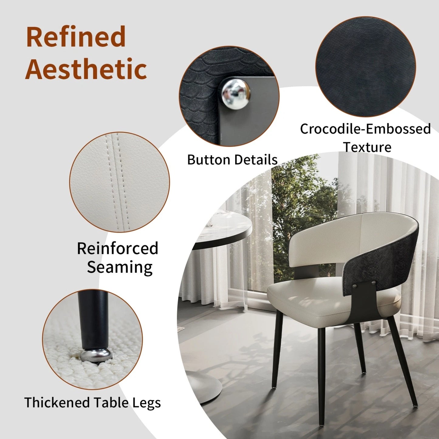High-End Leather Upholstered Dining Chairs - Padded Leisure Chair with Backrest