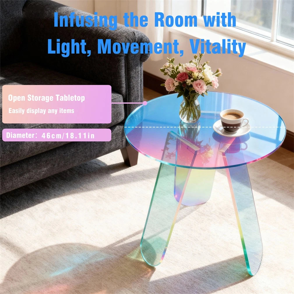 Acrylic End Table Clear & Iridescent Side Table Modern Sofa Table Compact Accent Table for Living Room Bedroom