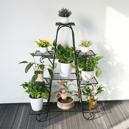 P&P Large European-style Iron Flower Pot Stand Shelves Garden 9 Tiered Plant Holder