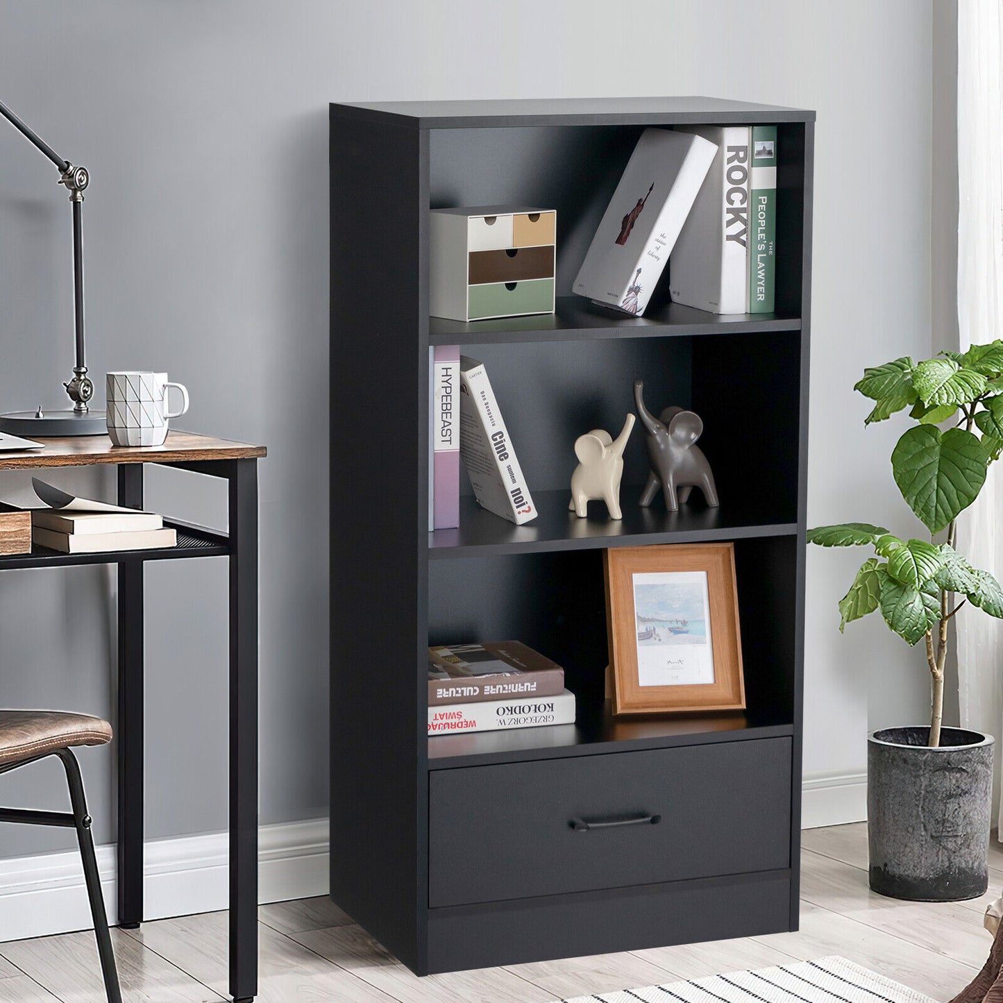 120cm-tall-4-tier-storage-shelf-wood-bookcase-drawer-home-organizer-display-rack