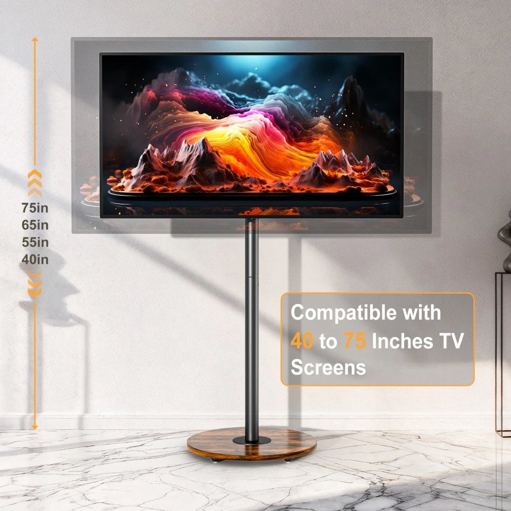 Rolling TV Cart for 40-75 Inch TVs Mobile Floor Stand with Wheels Black 50kg Capacity