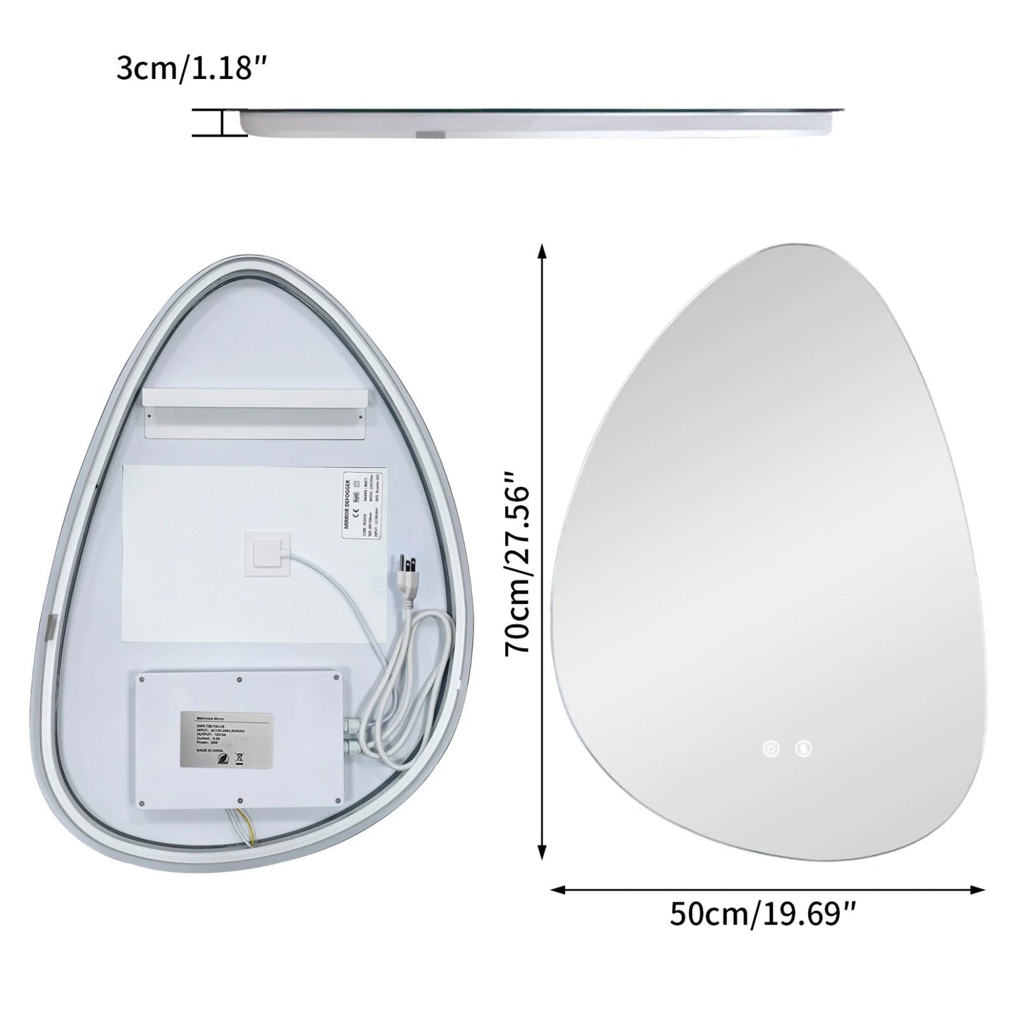 Irregular LED Bathroom Mirror Wall Mounted Dimmable Anti-Fog Makeup Mirror (500x700mm/550x770mm)