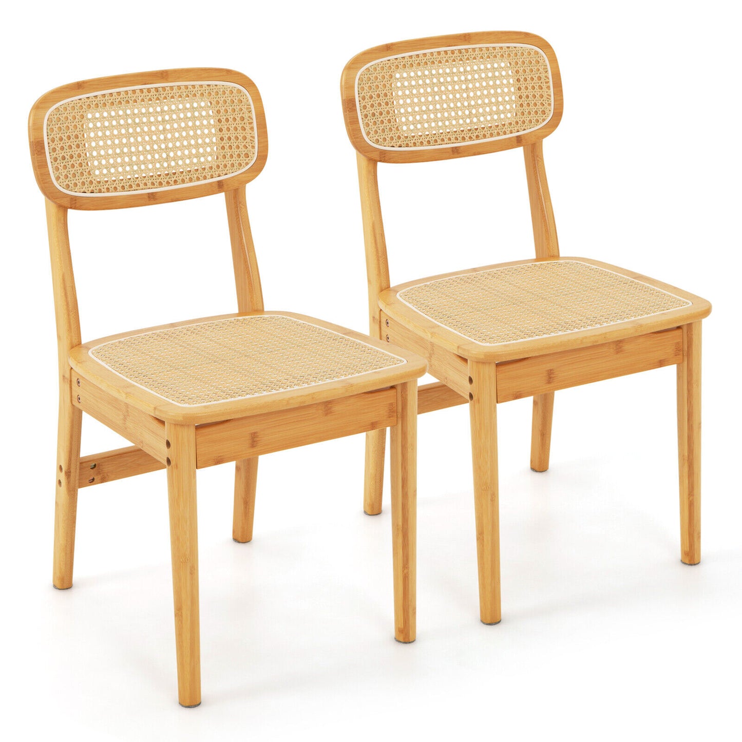 Rattan Dining Chairs Set of 2 Kitchen Dining Chairs with Simulated Rattan Backrest