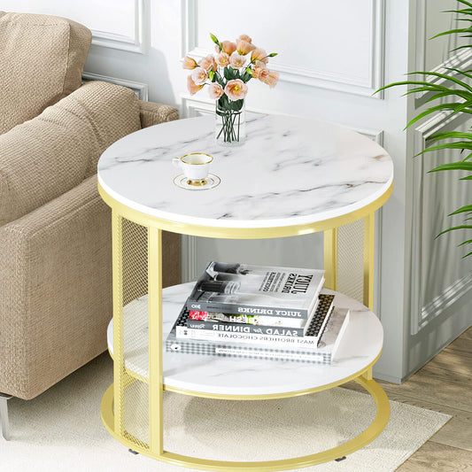 Shop White Marble Round Side Table with Gold Frame AU