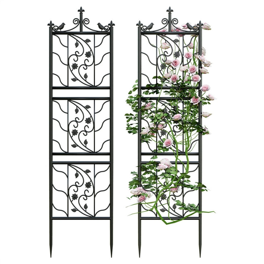 Set of 2 Tall Decorative Iron Trellises for Climbing Plants & Garden Walls