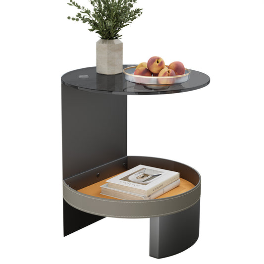 Shop P&P Saddle Leather Side Table with Basket – Elegant design for your living room in Australia