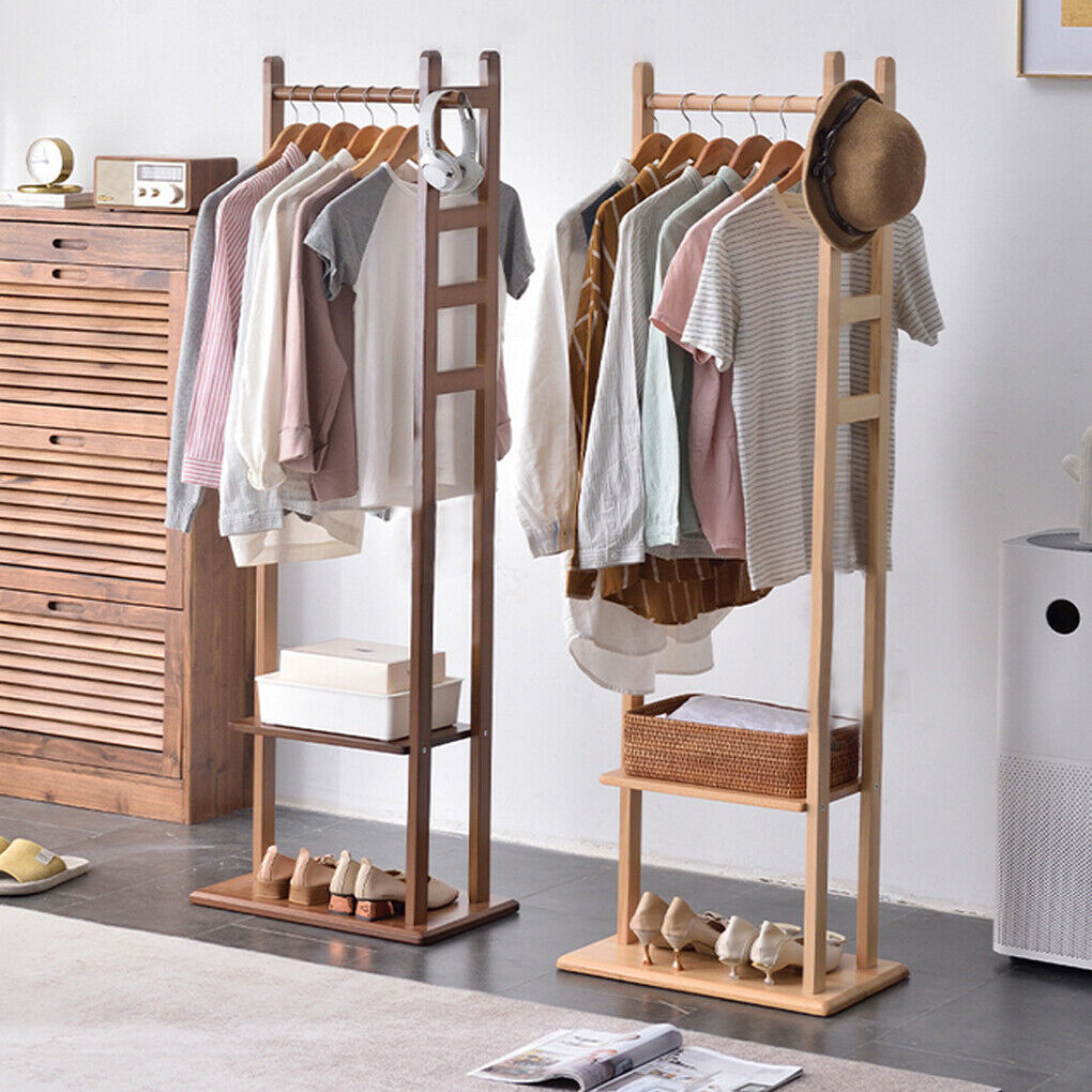 Versatile Strong Bamboo Clothes Hanger Rod Stand Scarf Hat Holder Storage Shelf