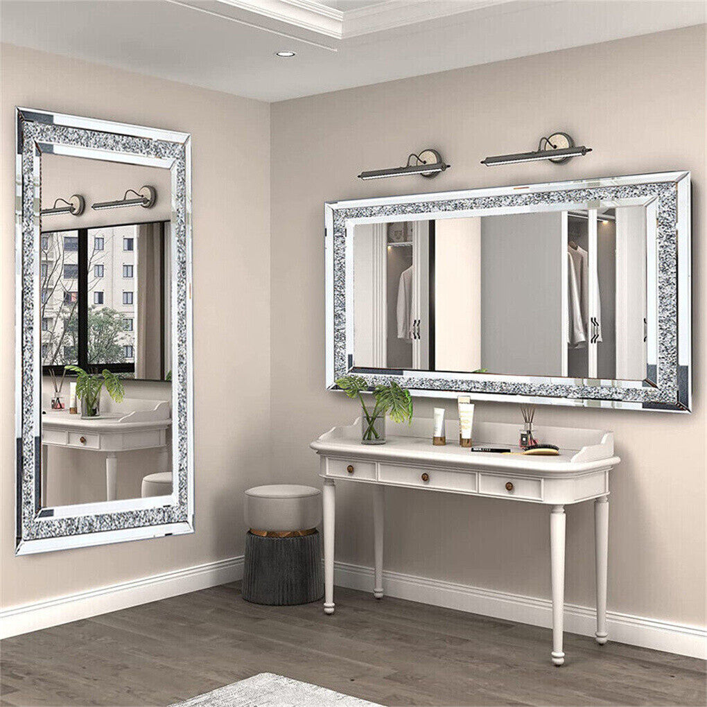 Modern Oversized Diamond Crushed Crystal Full Length Mirror