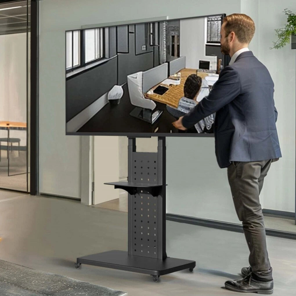 Black Rolling Floor TV Stand for 32–65 Inch Screens with Adjustable Shelf & Wheels