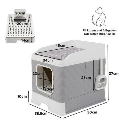 Large Cat Litter Box Fully Enclosed with Odor Reducing Basin