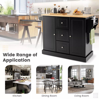 Mobile Kitchen Island Cart with Storage Cabinet and Hidden Wheels – Large Buffet Sideboard
