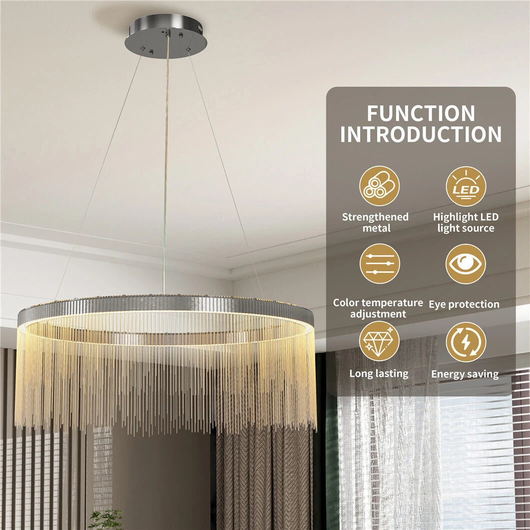 Aluminium Silver Fringe Chandelier - 80cm