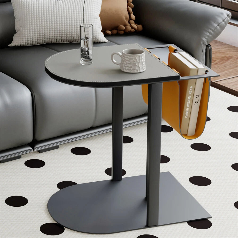 Luxury Leather Side Table with Magazine Rack