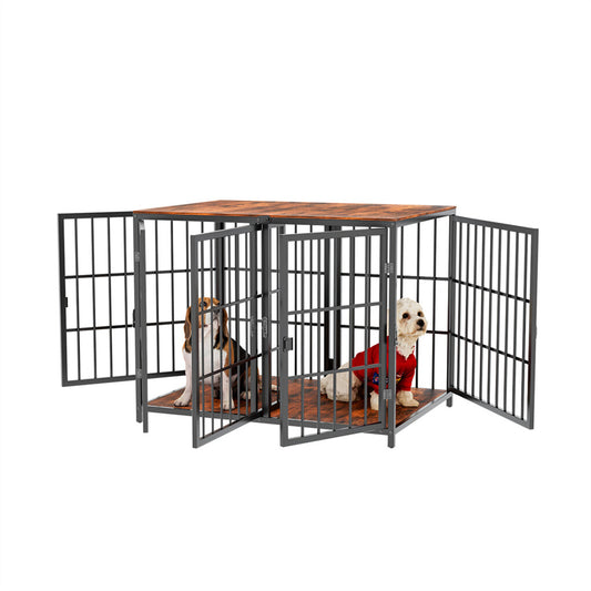P&P 4 Doors Ultra Thicken Dog Crate Cage End Table Divided Dog Puppy Kennel f/ 2 Dog