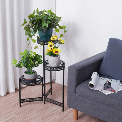 Vintage Corner Flower Pot Stand with Metal Shelves(L)