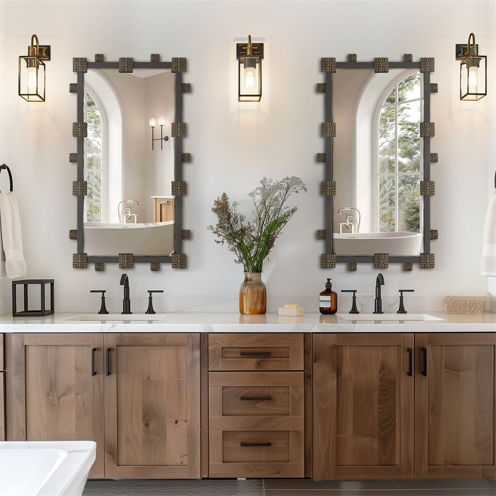 P&P Artloge Vintage Wall Mirror Retro Black Frame Accent Mirror Bedroom Entryway Dec