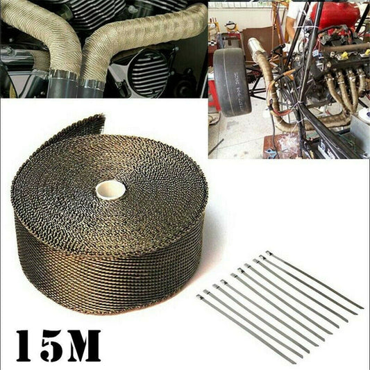 15M Titantium Heat Wrap Exhaust Manifold Insulating Strap + 10 Cable Ties Top