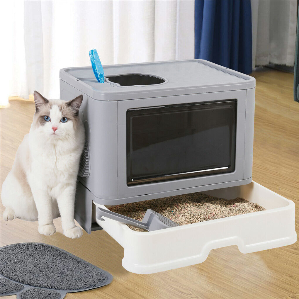 Shop Large Hooded Cat Litter Box with Scoop & Massager AU