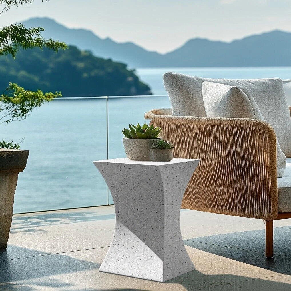 White Concrete Side Table Outdoor Indoor