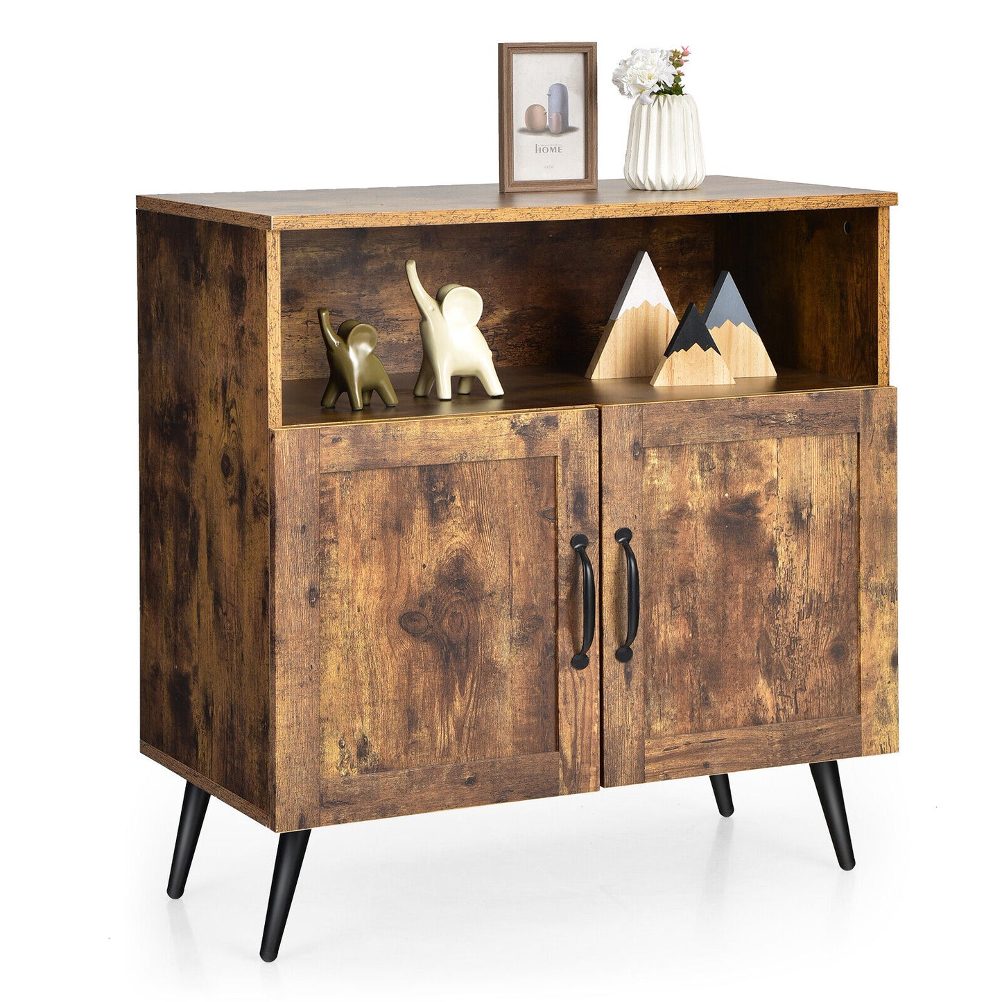 Mid-Century Storage Cabinet Wooden Floor Cabinet Kitchen Sideboard Rack