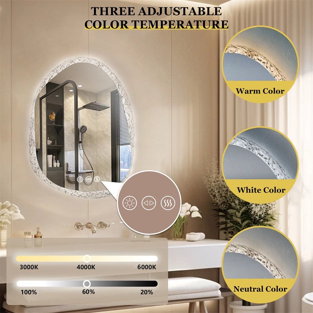 Vanity LED Backlit Bathroom Mirror Dimmable Anti-fog Irregular Double-Layer Glass 700x900mm