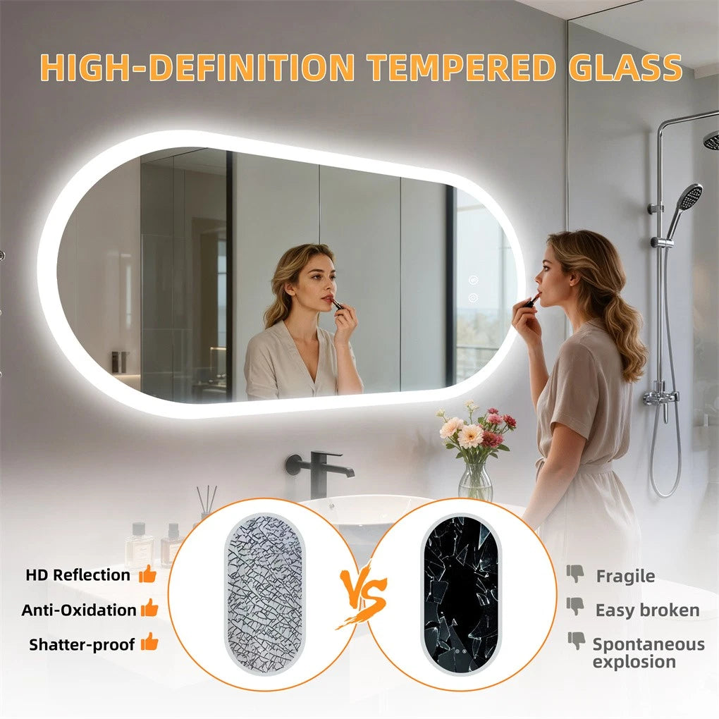 Oval Illuminated LED Bathroom Mirror Anti-Fog Backlit Wall Hanging Mirror (50x80 / 50x100 / 60x120cm)