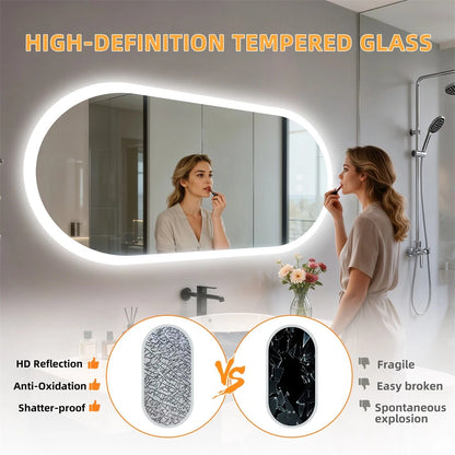 Oval Illuminated LED Bathroom Mirror Anti-Fog Backlit Wall Hanging Mirror (50x80 / 50x100 / 60x120cm)