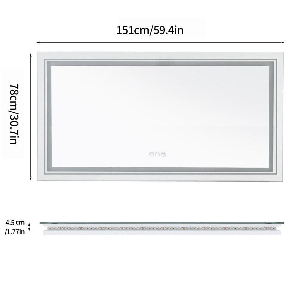 LED Bathroom Mirror with Anti-Fog, Memory & Dimmable Light - 1510x780mm/Double LED