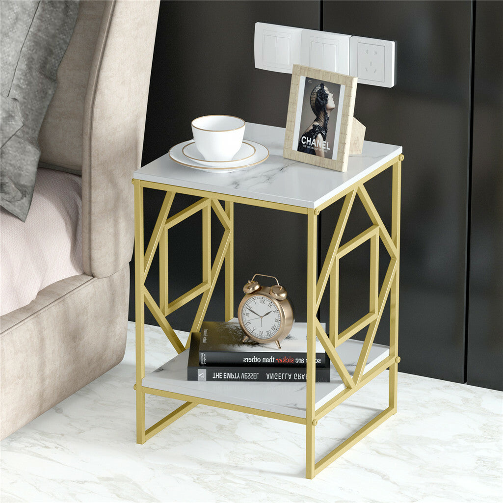 Gold Metal Frame Side / End Table Marble Accent Coffee Table