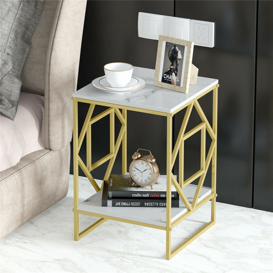 Gold Metal Frame Side / End Table Marble Accent Coffee Table