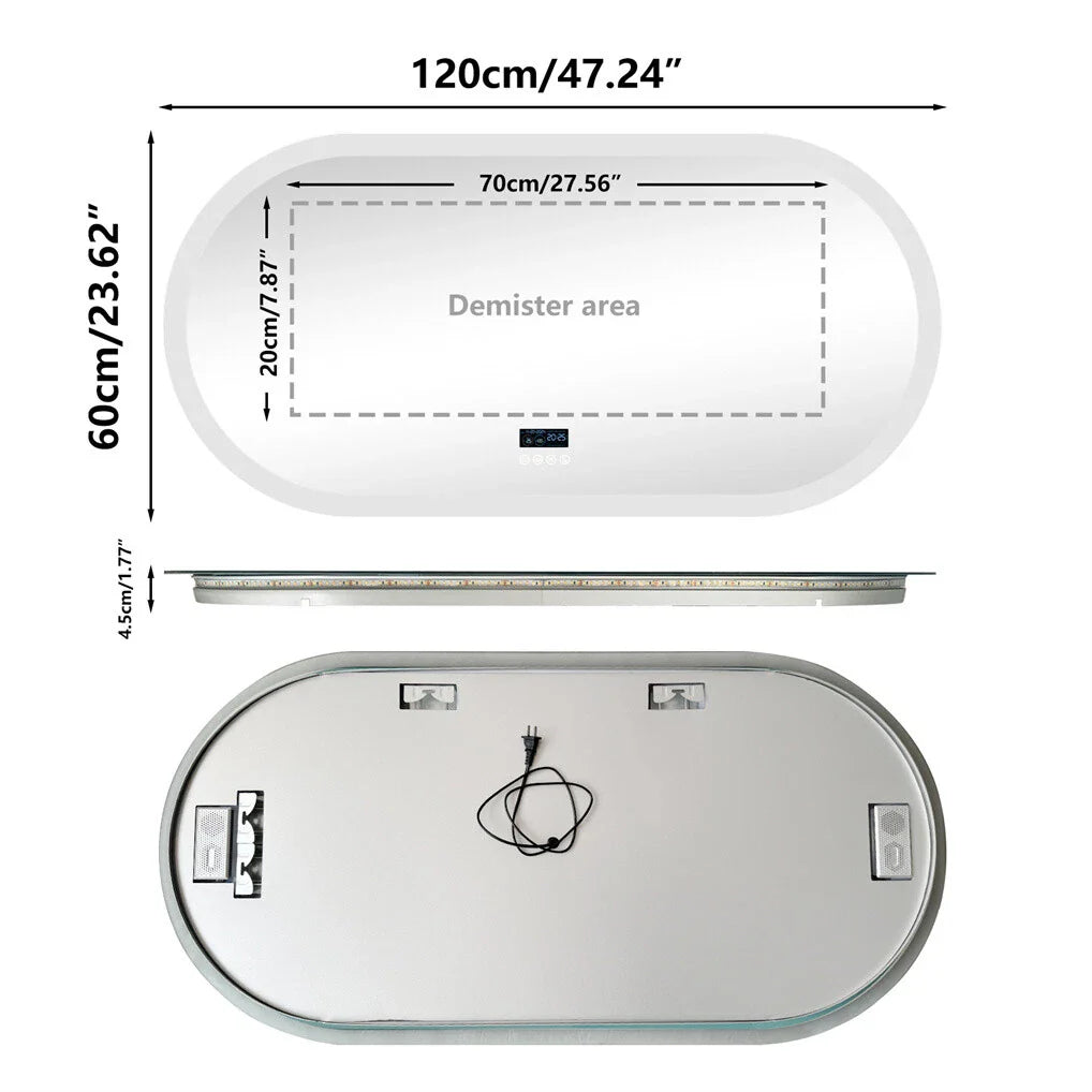 Silver Oval Bluetooth LED Bathroom Mirror