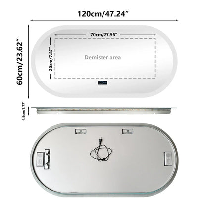 Silver Oval Bluetooth LED Bathroom Mirror